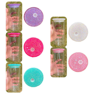Lux Label & Co. 16 oz Colour Acrylic Bling Lid-INSTOCK