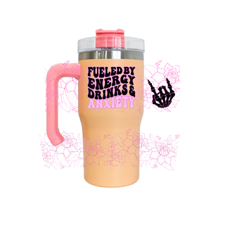 Lux Label & Co. FUELED BY ENERGY DRINKS AND ANXIETY 20OZ MACARON TUMBLER UV WRAP