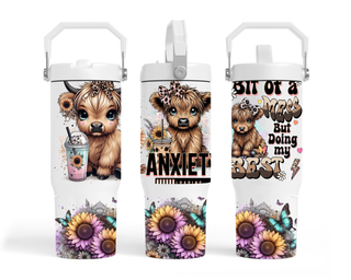 Lux Label & Co. HIGHLAND COW ANXIETY 30 OZ TUMBLER UV WRAP- INSTOCK