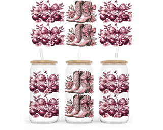 Lux Label & Co. Uv DTF Print Wraps BOOTS AND CHERRIES- INSTOCK 16 OZ UV DTF WRAP