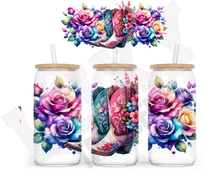 Lux Label & Co. Uv DTF Print Wraps BRIGHT BOOTS & FLOWERS - INSTOCK 16 OZ UV DTF WRAP