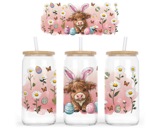 Lux Label & Co. Uv DTF Print Wraps CUTIE HIGHLAND COW EASTER -INSTOCK 16 OZ UV DTF WRAP