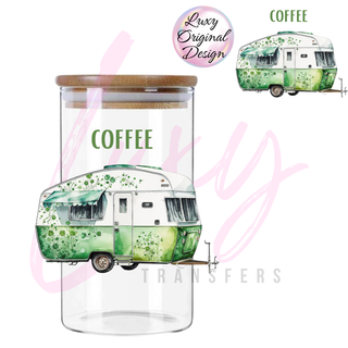 Lux Label & Co. Uv DTF Print Wraps GREEN CARAVAN COFFEE CANISTER UV DECAL