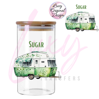 Lux Label & Co. Uv DTF Print Wraps GREEN CARAVAN SUGAR CANISTER UV DECAL