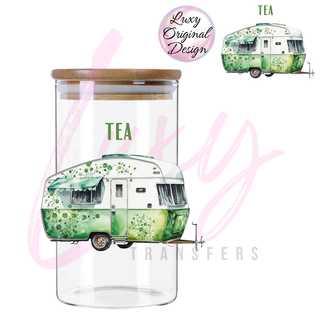 Lux Label & Co. Uv DTF Print Wraps GREEN CARAVAN TEA CANISTER UV DECAL