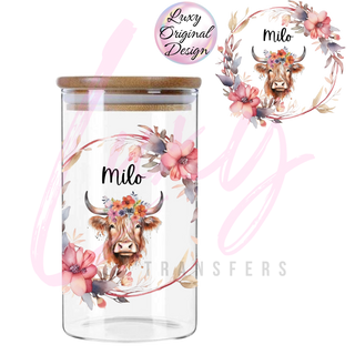 Lux Label & Co. Uv DTF Print Wraps HIGHLAND COW MILO WREATH CANISTER UV DECAL